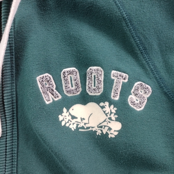 SOLD Roots Canada Full Zip Hooded Jacket Green Fleece Lined Size M - Picture 3 of 9